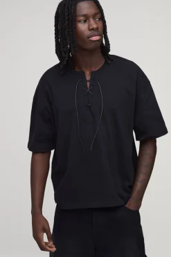 T-shirt Oversize Ample Col V Avec Cordon De Serrage
