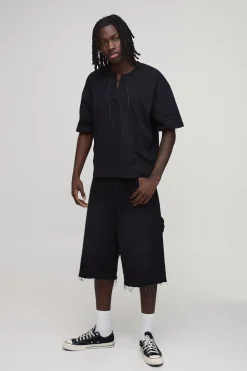 T-shirt Oversize Ample Col V Avec Cordon De Serrage