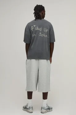 boohooMAN T-shirt Oversize Ample Délavé Anthracite Avec Imprimé Slogan Soho<Homme T-Shirts Impriméstendances|T-Shirts