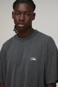 boohooMAN T-shirt Oversize Ample Délavé Anthracite Avec Imprimé Slogan Soho<Homme T-Shirts Impriméstendances|T-Shirts