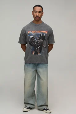 T-shirt Oversize Ample Délavé Anthracite Imprimé Gothique Worldwide