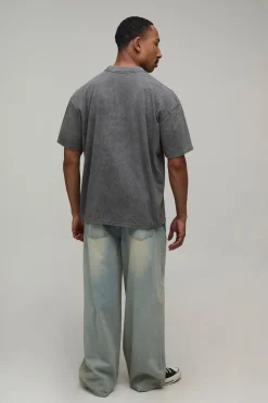 T-shirt Oversize Ample Délavé Anthracite Imprimé Gothique Worldwide