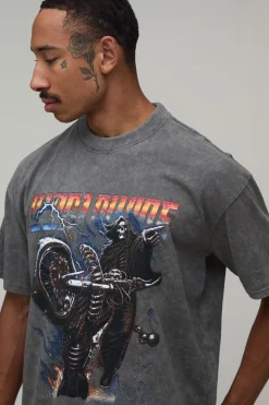 T-shirt Oversize Ample Délavé Anthracite Imprimé Gothique Worldwide
