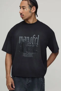 T-shirt Oversize Ample Délavé À Ourlet Brut Imprimé Palmiers