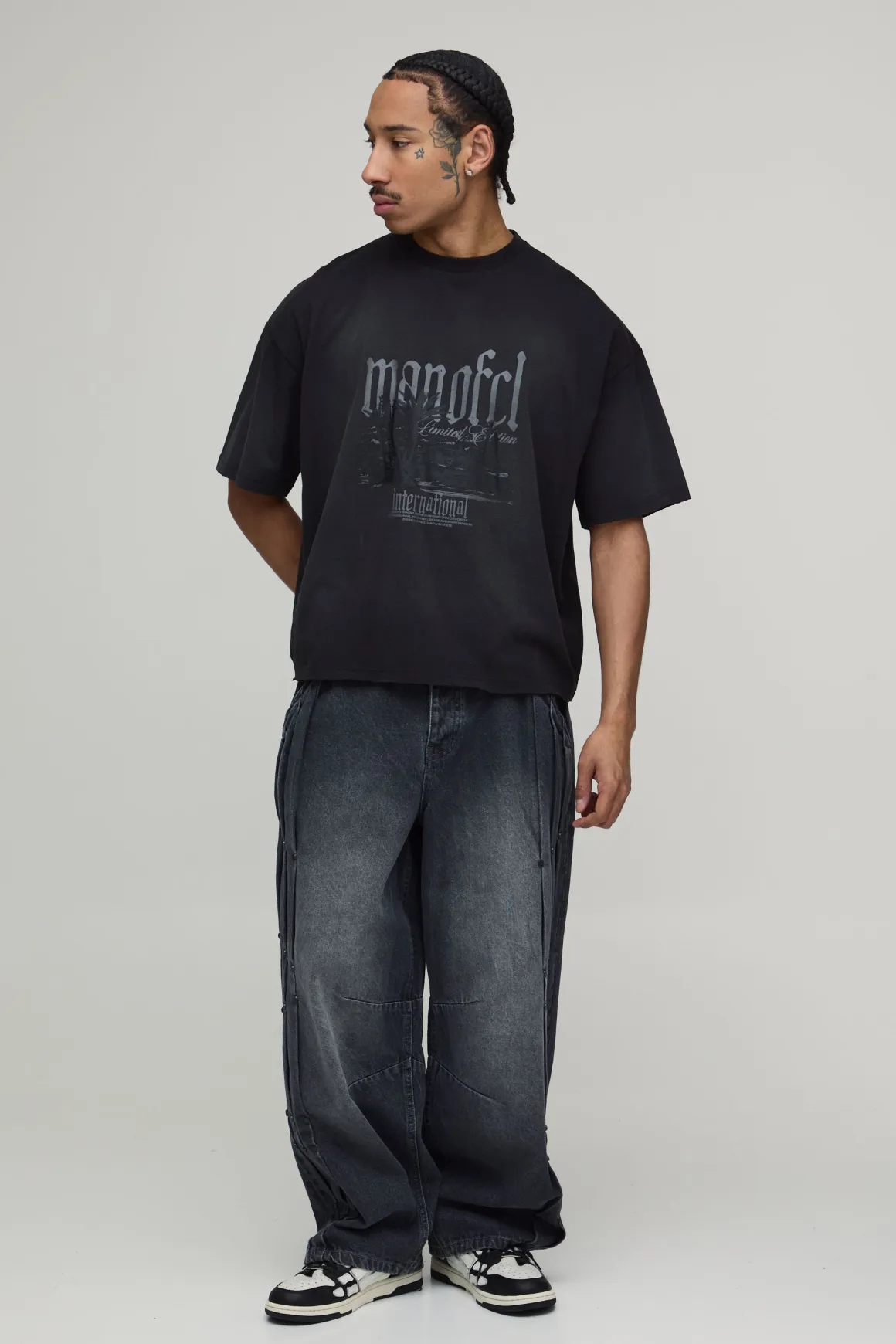 T-shirt Oversize Ample Délavé À Ourlet Brut Imprimé Palmiers