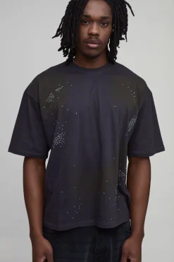 boohooMAN T-shirt Oversize Ample Délavé À Strass Coupe Longue<Homme T-Shirts Tall|Tout Afficher