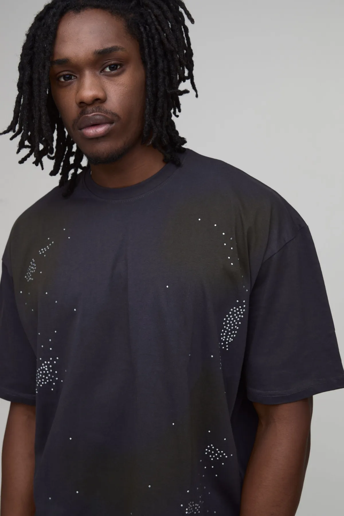 boohooMAN T-shirt Oversize Ample Délavé À Strass Coupe Longue<Homme T-Shirts Tall|Tout Afficher