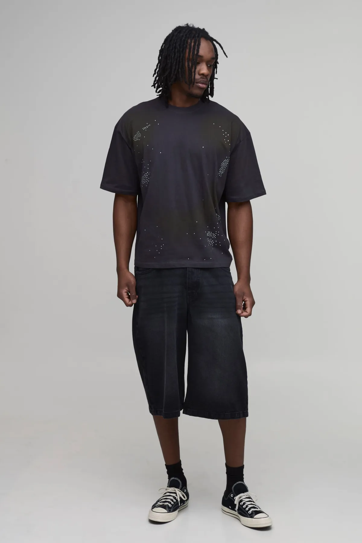 boohooMAN T-shirt Oversize Ample Délavé À Strass Coupe Longue<Homme T-Shirts Tall|Tout Afficher