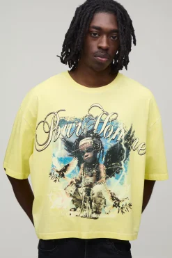 T-shirt Oversize Ample Délavé Vif À Imprimé Graphique