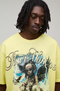 T-shirt Oversize Ample Délavé Vif À Imprimé Graphique