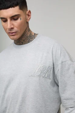 T-shirt Oversize Ample Effet Superposé Délavage Acide Avec Appliqué Coupe Tall