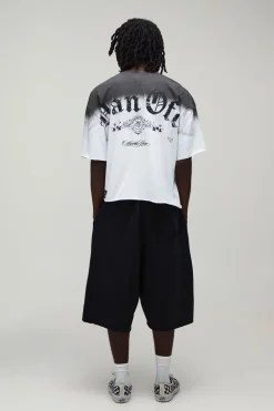 T-shirt Oversize Ample En Coton Épais Délavé Effet Usé Avec Strass
