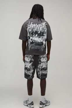 T-shirt Oversize Ample À Graffiti & Short Jersey Décontracté