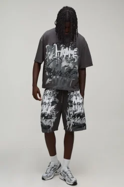T-shirt Oversize Ample À Graffiti & Short Jersey Décontracté