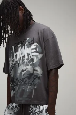 T-shirt Oversize Ample À Graffiti & Short Jersey Décontracté