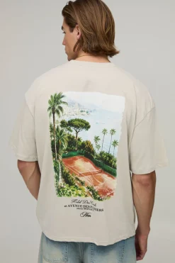 T-shirt Oversize Ample À Imprimé Terrain De Tennis Avec Logo Man Script