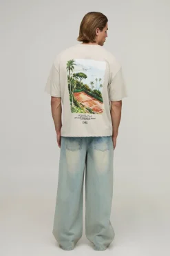 T-shirt Oversize Ample À Imprimé Terrain De Tennis Avec Logo Man Script