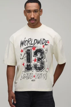 boohooMAN T-shirt Oversize Ample À Imprimé Varsity Worldwide<Homme T-Shirts Impriméstendances|T-Shirts