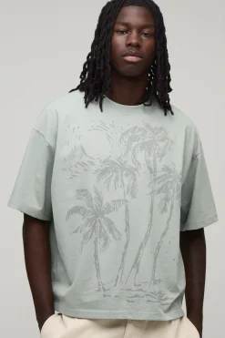 boohooMAN T-shirt Oversize Ample À Imprimé Palmiers<Homme T-Shirts Impriméstendances|T-Shirts