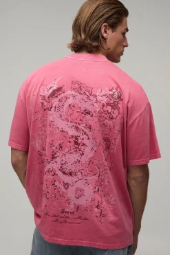 T-shirt Oversize Ample À Imprimé Dragon Effet Délavé