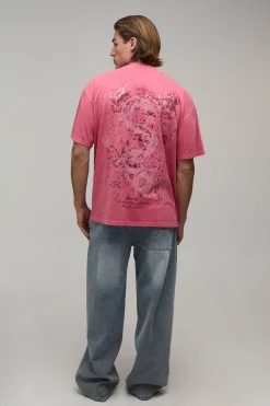 T-shirt Oversize Ample À Imprimé Dragon Effet Délavé