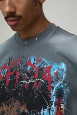 T-shirt Oversize Ample Imprimé Gothique Délavé Avec Ornements