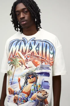 T-shirt Oversize Ample À Motif Ours En Peluche Effet Délavé