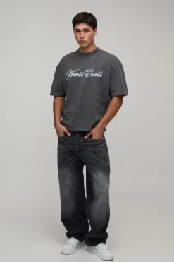 T-shirt Oversize Ample Noir Délavé Imprimé Monte Carlo