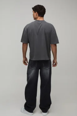 T-shirt Oversize Ample Noir Délavé Imprimé Monte Carlo