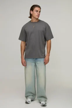 T-shirt Oversize Anthracite À Imprimé Palmier Coucher De Soleil