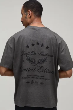 boohooMAN T-shirt Oversize Anthracite À Imprimé Tradition Et Finition Spray Wash<Homme T-Shirts Impriméstendances|T-Shirts