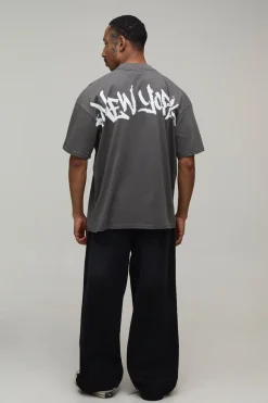 T-shirt Oversize Anthracite À Imprimé Graffiti New York Grande Échelle