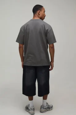 T-shirt Oversize Anthracite À Imprimé Gothique Sur Les Coutures