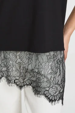 T-shirt Oversize Avec Détail D'ourlet Asymétrique En Dentelle