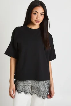 T-shirt Oversize Avec Détail D'ourlet Asymétrique En Dentelle