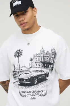 T-shirt Oversize Blanc En Jersey Interlock À Imprimé Voiture