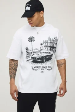 T-shirt Oversize Blanc En Jersey Interlock À Imprimé Voiture