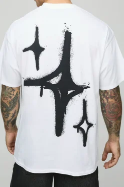 T-shirt oversize blanc Graffiti Spray Star