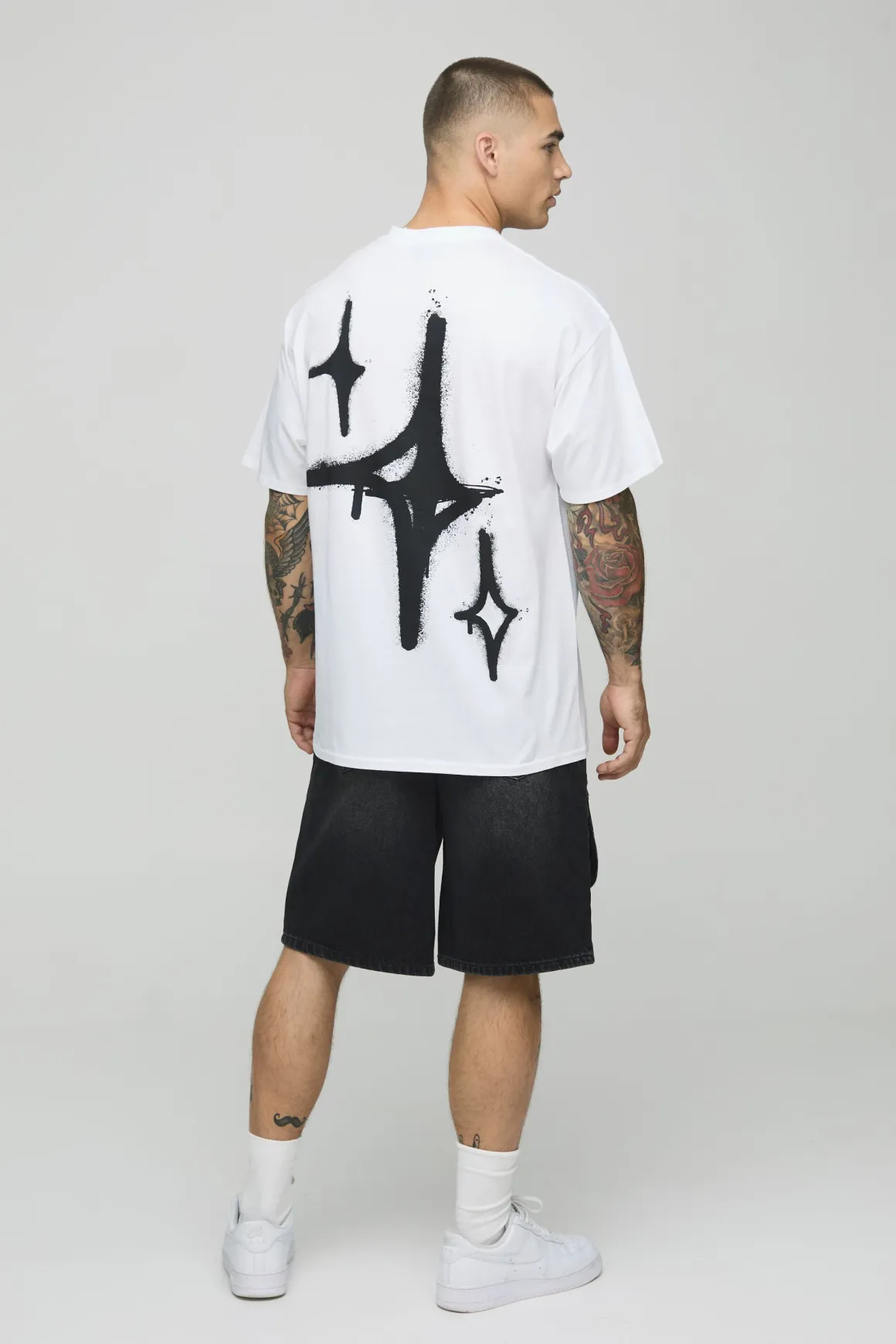 T-shirt oversize blanc Graffiti Spray Star