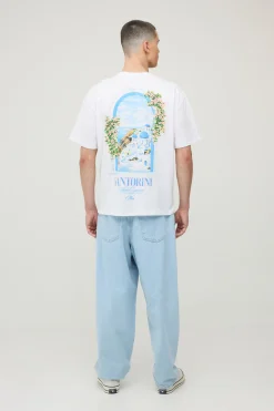 T-shirt Oversize Blanc À Imprimé Santorin
