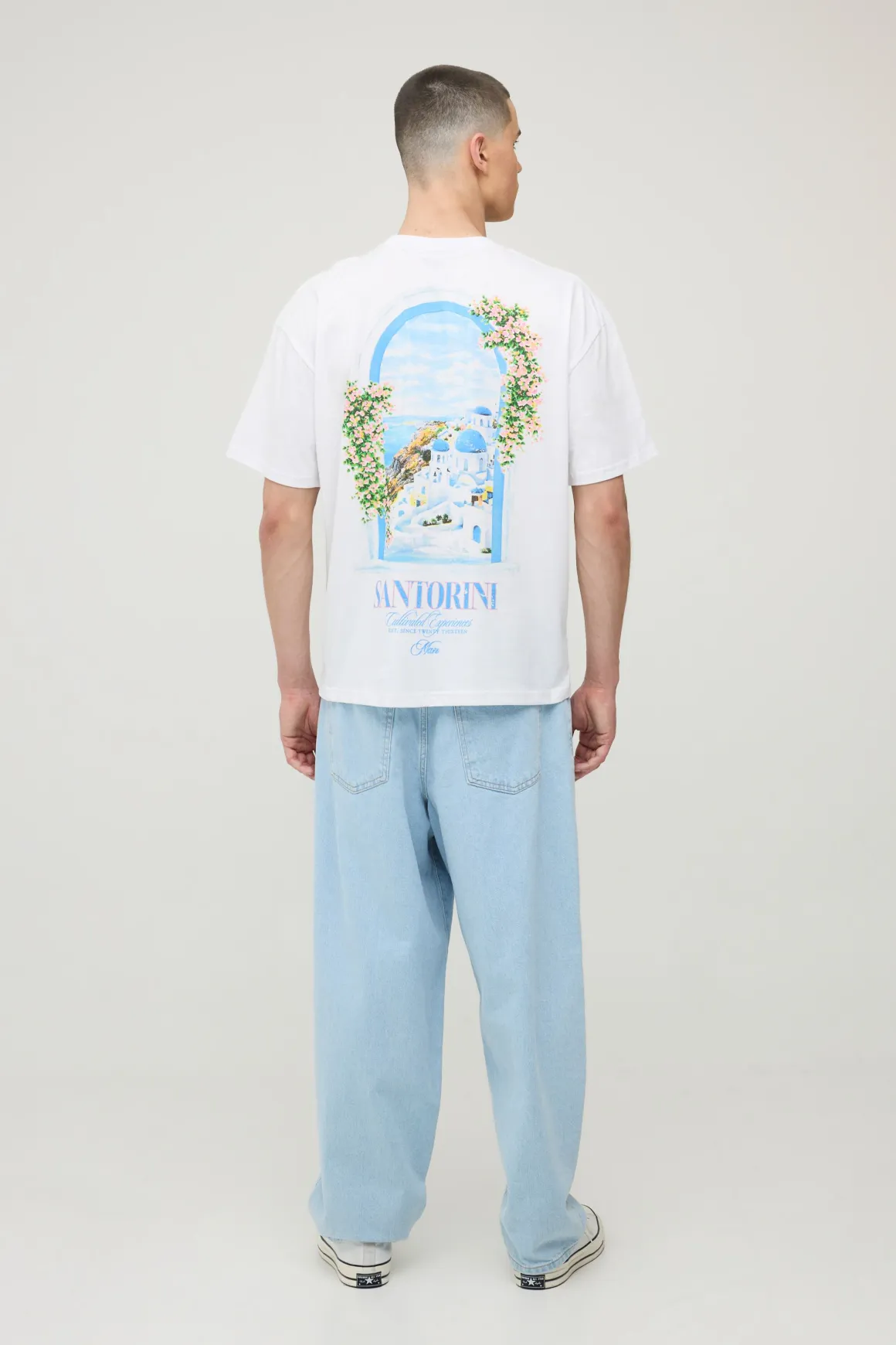 T-shirt Oversize Blanc À Imprimé Santorin