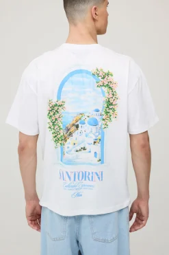 T-shirt Oversize Blanc À Imprimé Santorin