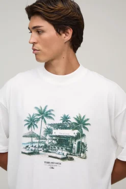 T-shirt Oversize Blanc Imprimé Beach Club