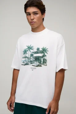 T-shirt Oversize Blanc Imprimé Beach Club