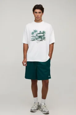 T-shirt Oversize Blanc Imprimé Beach Club