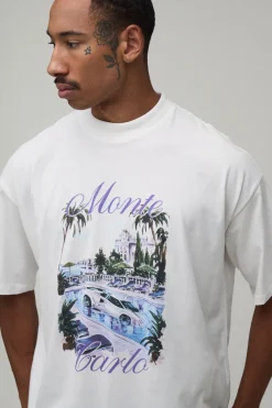 T-shirt Oversize Blanc À Imprimé Voiture Monte Carlo