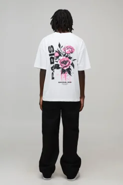 T-shirt oversize blanc à imprimé floral parisien