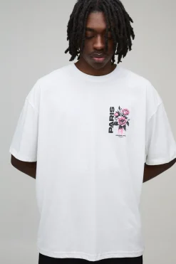 T-shirt oversize blanc à imprimé floral parisien