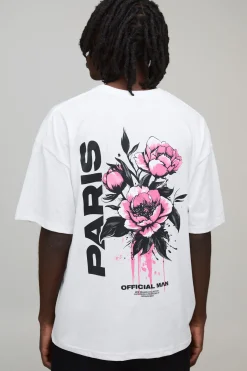 T-shirt oversize blanc à imprimé floral parisien