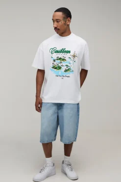 T-shirt Oversize Blanc À Imprimé Caribéen